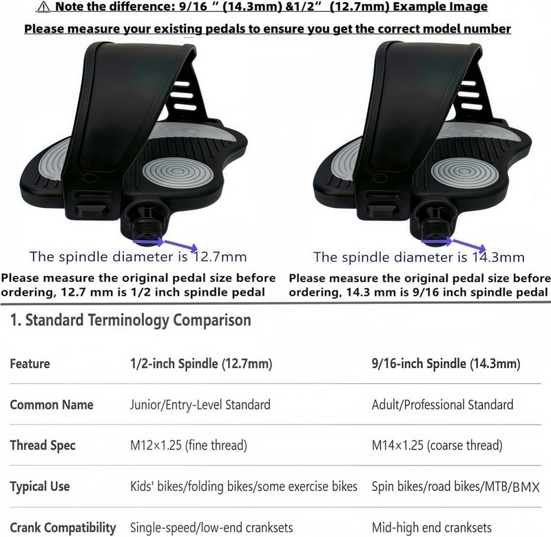 YBEKI Pro-Grade Exercise Bike Pedals with Adjustable Straps - 9/16" & 1/2" Spindle for Indoor Peloton/Schwinn/Spin Bikes | Heavy-Duty PP Plastic & PVC Straps + 500lb Capacity - Image 4